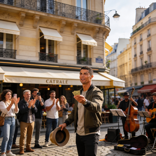 Ronaldo qui demande de l'argent en faisant un show dans les rues de Paris